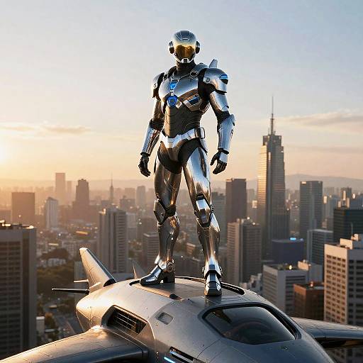 Futuristic Guard Over Metropolis