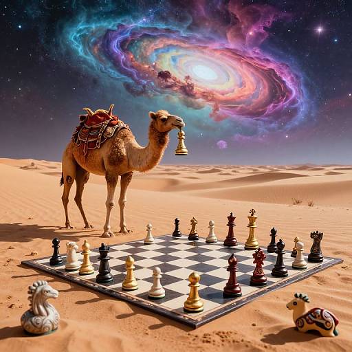 Surreal Chessboard in Desert Nebula