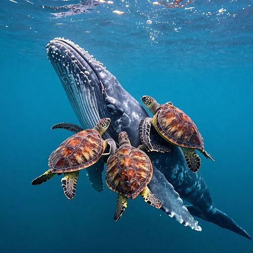 Majestic Whale Cradling Playful Sea Turtles