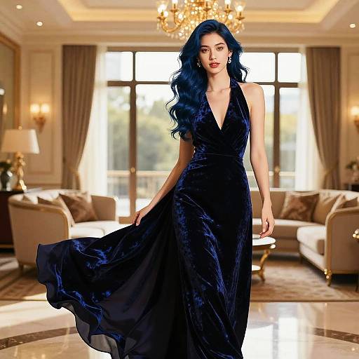 Midnight Blue Hair in Luxe Penthouse
