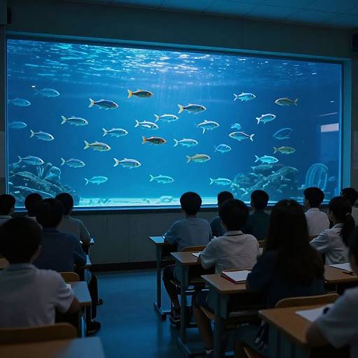 Classroom Beneath Ethereal Aquarium Glow