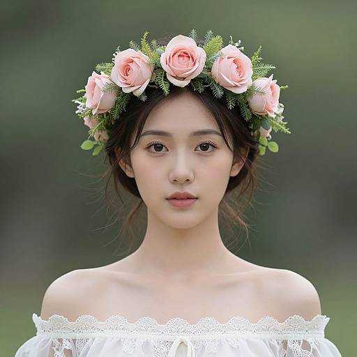Elegant Woman with Rose Flower Crown
