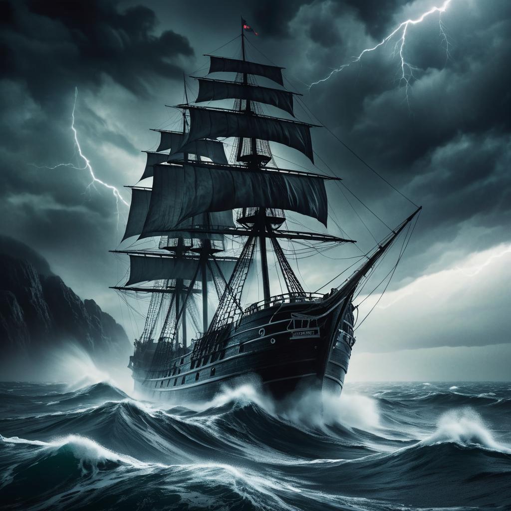 Haunting Ghost Ship in Stormy Waters