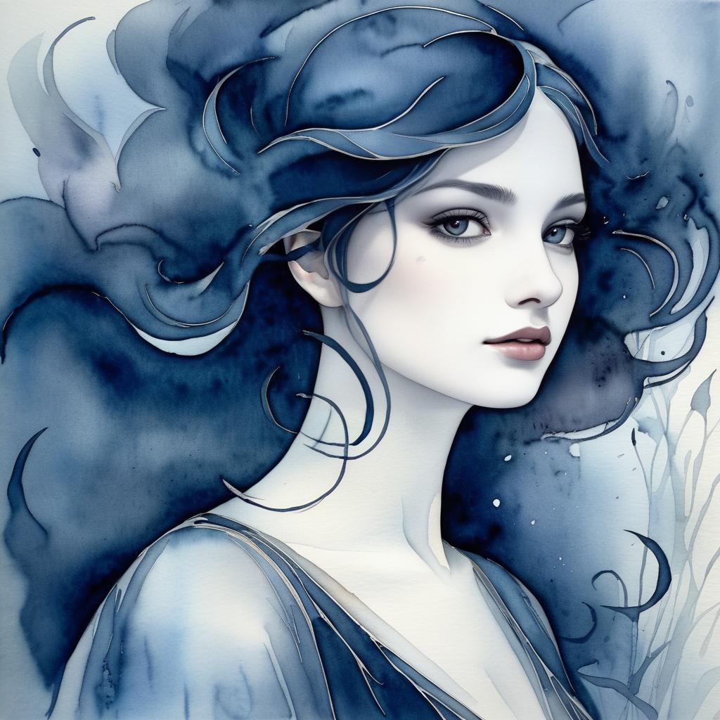 Delicate Art Nouveau Watercolor Serenity