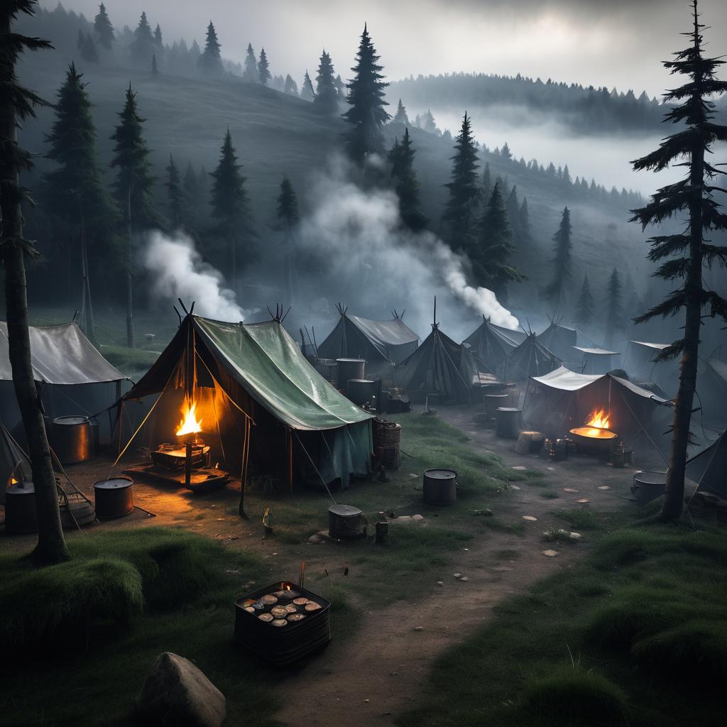 Eerie Bandit Camp Overlooking Forest