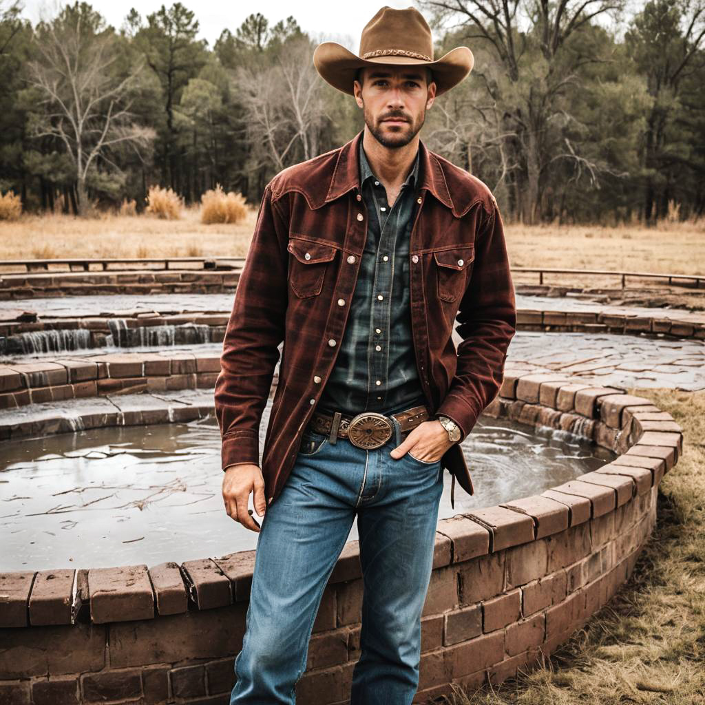 Cowboy Style Portrait by Water Feature