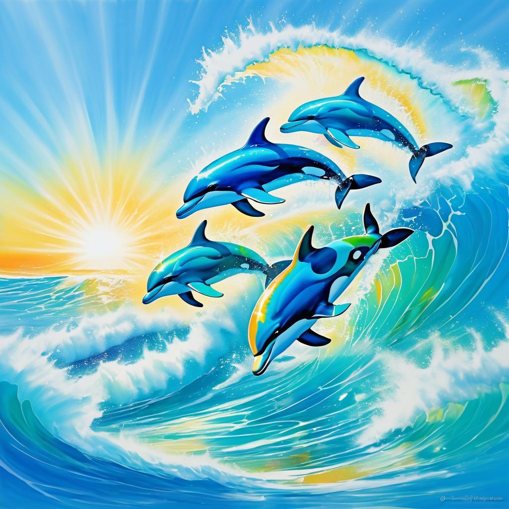 Playful Dolphins Leaping in Sunlit Waves