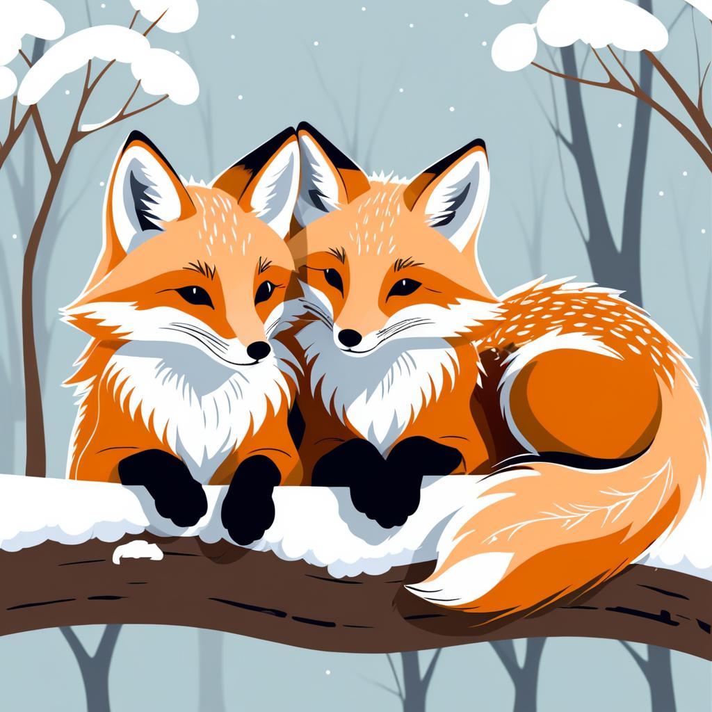 Charming Foxes Cuddling on a Branch