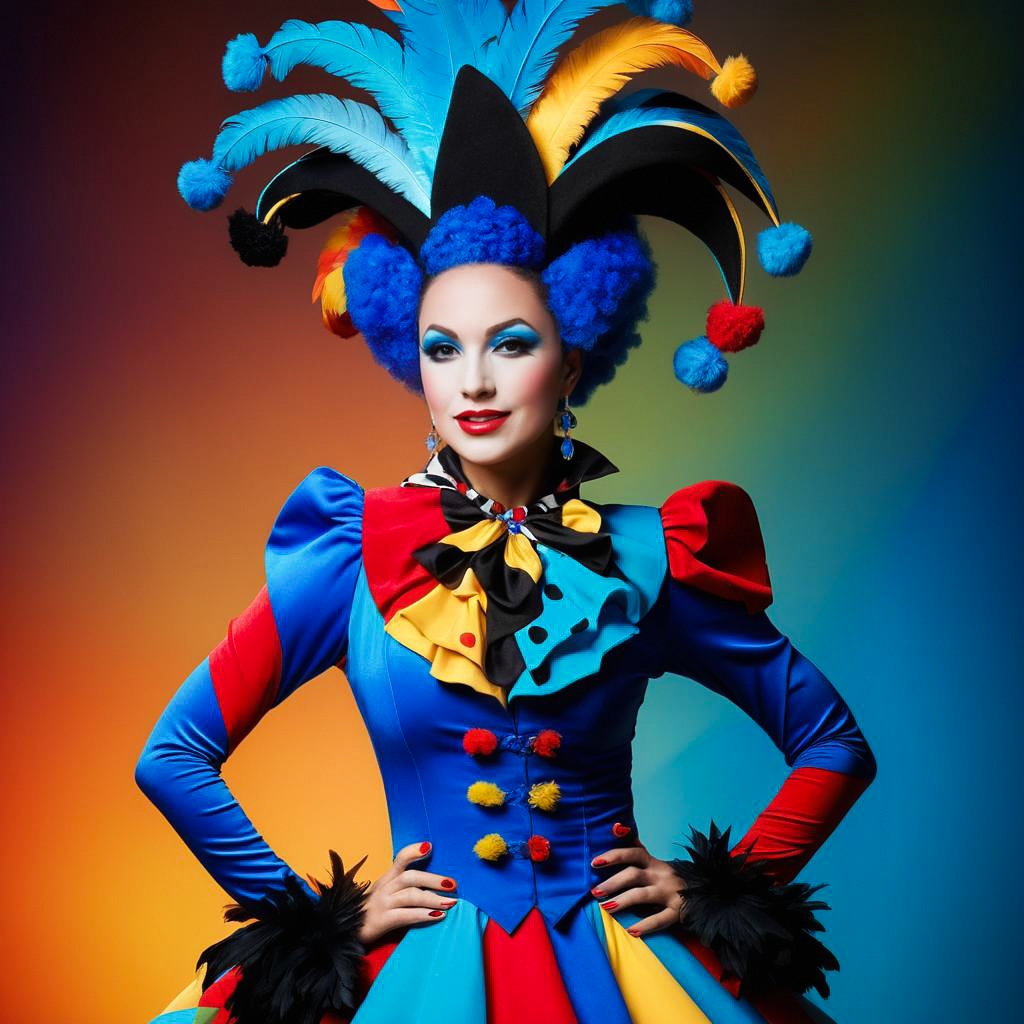 Vibrant Harlequin Entertainer in Blue