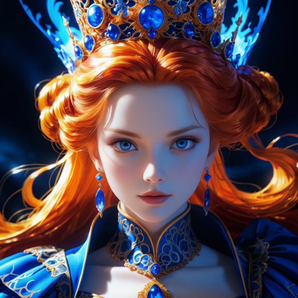 Fiery-Haired Anime Queen Portrait Artwork