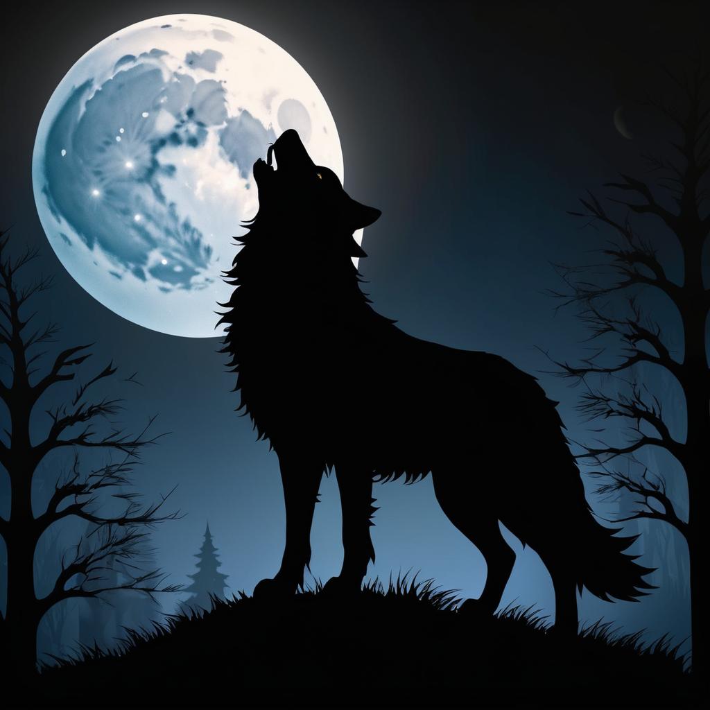 Gothic Wolf Howling Under Moonlight