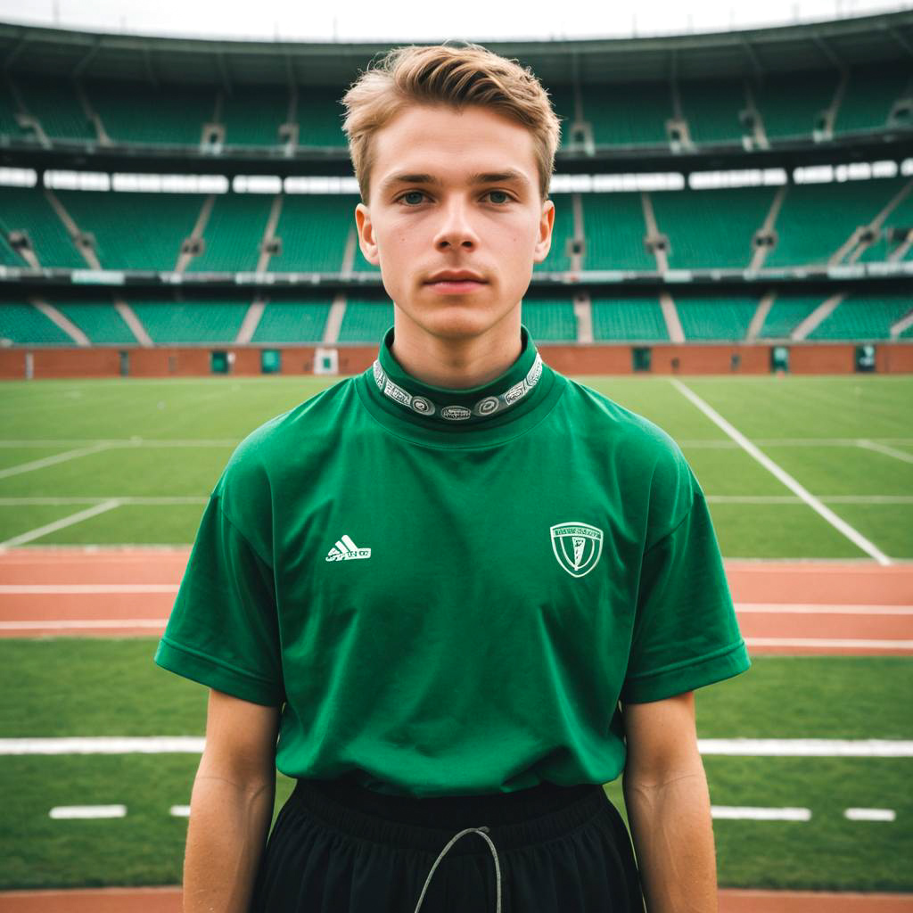 Young Athlete in Vibrant Stadium Setting