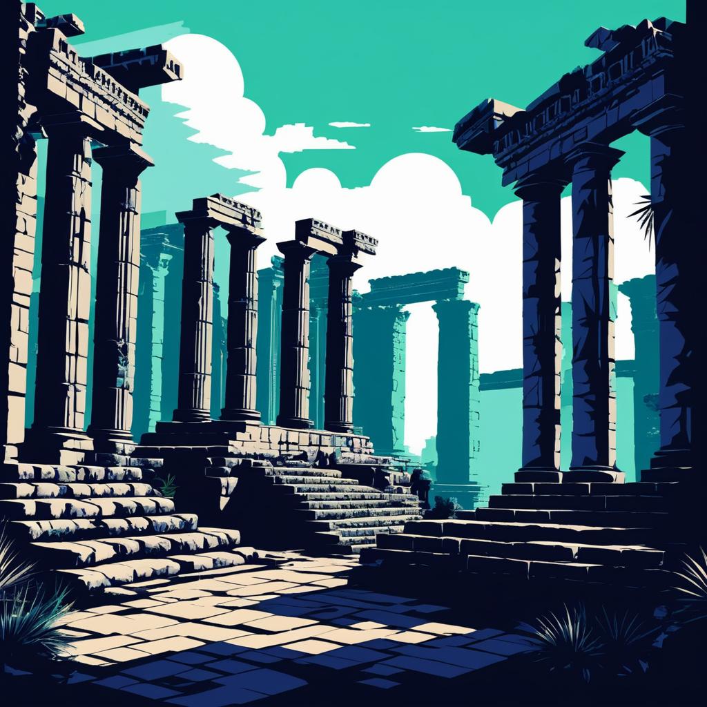 Retro MSPaint Ancient Ruins Illustration