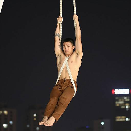 Nighttime Aerialist in Urban Sky