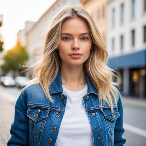 Blonde Woman in Denim Jacket on Urban Street