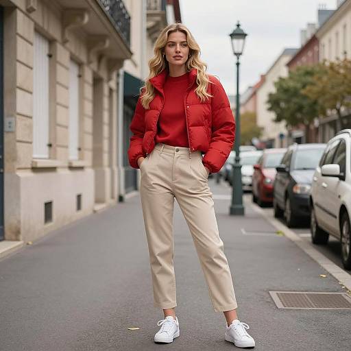 Urban Fashion: Blonde in Red Puffer