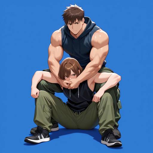 Muscular Males in a Mock Wrestling Pose Muscular Males in a Mock Wrestling Pose