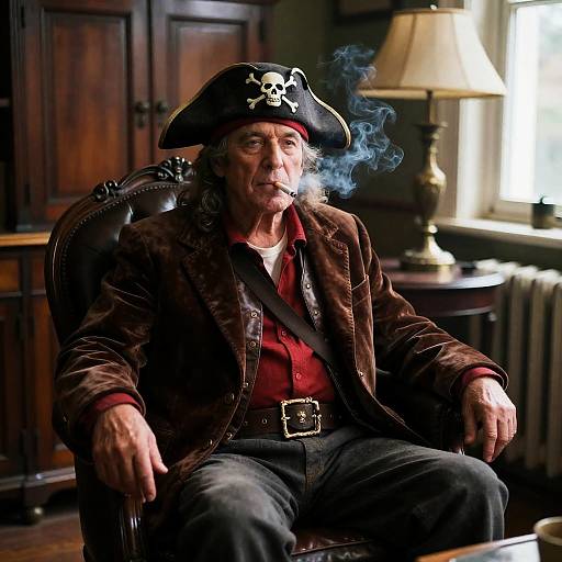 Old Pirate in Leather Chair Scene