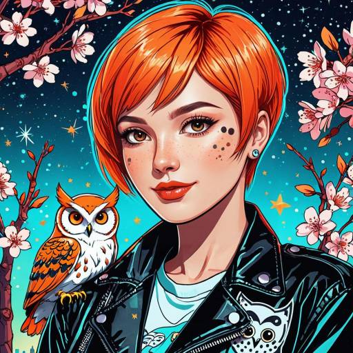 Anime Girl with Orange Pixie Cut and Owl