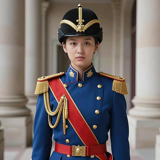 Young Woman in Royal Guard Military Uniform