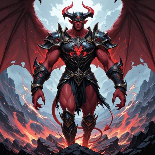 Muscular Male Demon in Volcanic Landscape Muscular Male Demon in Volcanic Landscape