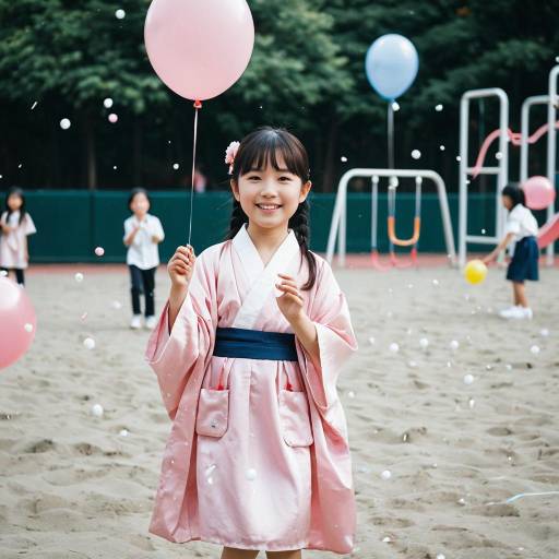 Joyful Korean Girl in Pink Kimono