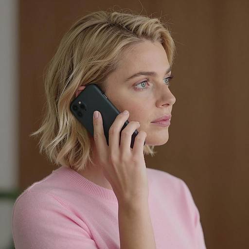 Profile Portrait of Blonde Woman with Phone