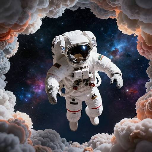 Astronaut Floating in Colorful Space