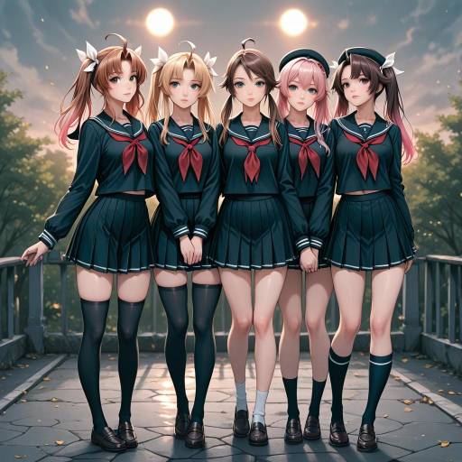 Kawaii Schoolgirls in Colorful Outfits