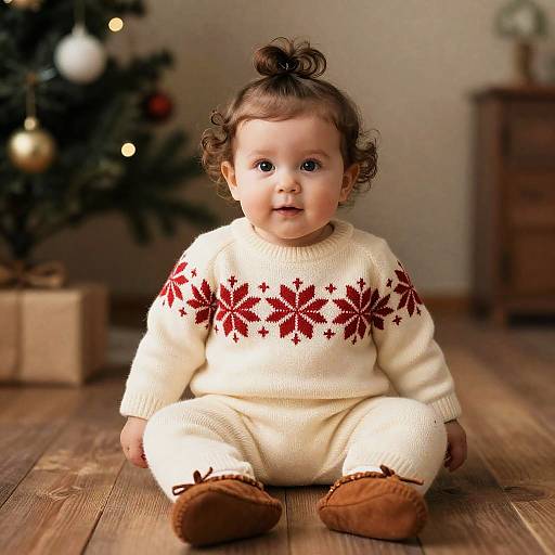 Plump Baby Girl Vintage Christmas Portrait