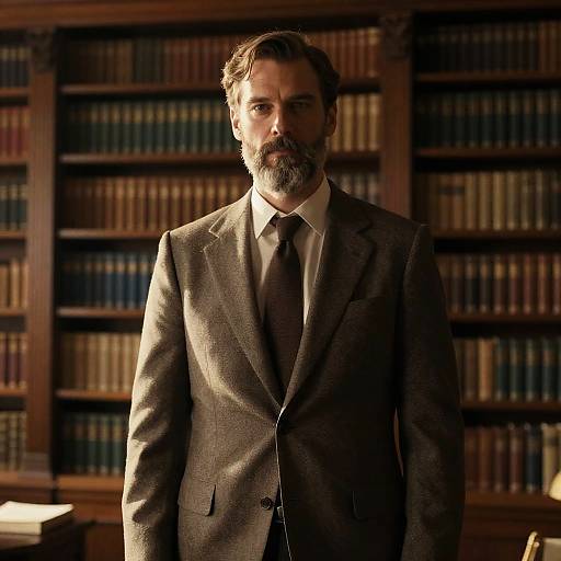 Salt-and-Pepper Gentleman in Mahogany Library