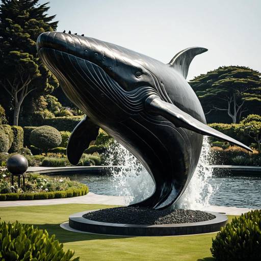 Metal Whale Sculpture in Garden