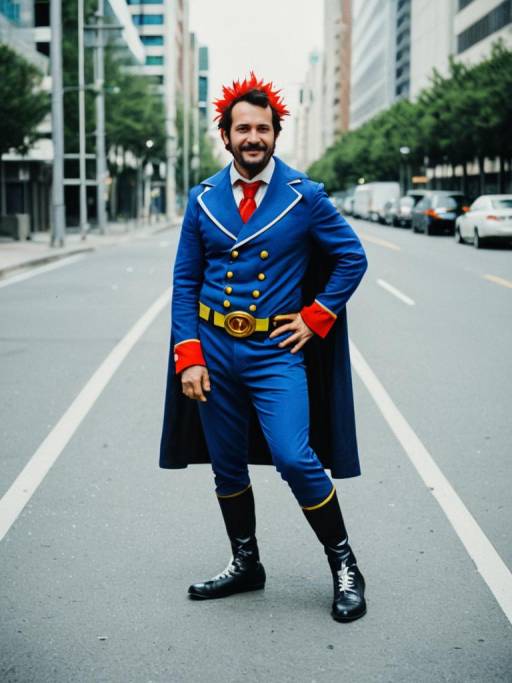 Man in Blue Cosplay Costume on City Street