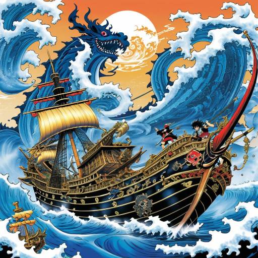 Manga Style Pirate Ship and Sea Monster Battle