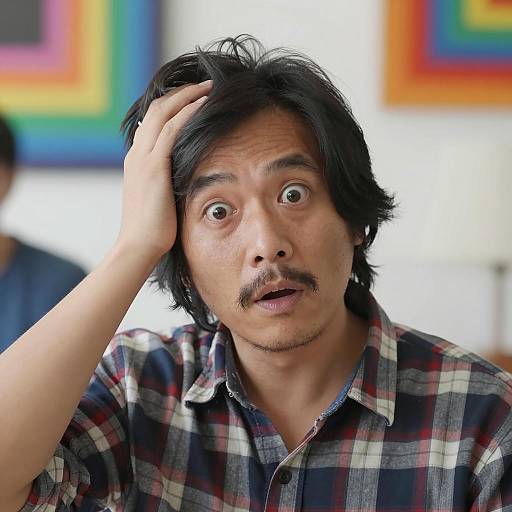 Surprised Man with Plaid Shirt