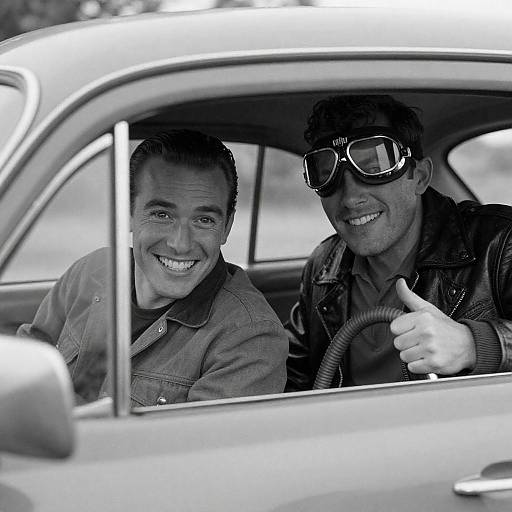 Smiling Men in Vintage Car Portrait