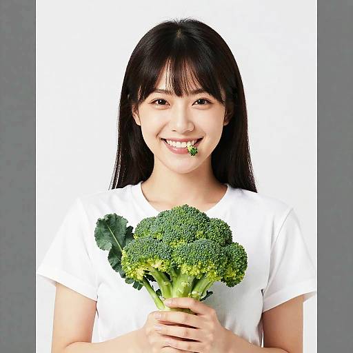 Smiling Asian Woman with Fresh Vegetables
