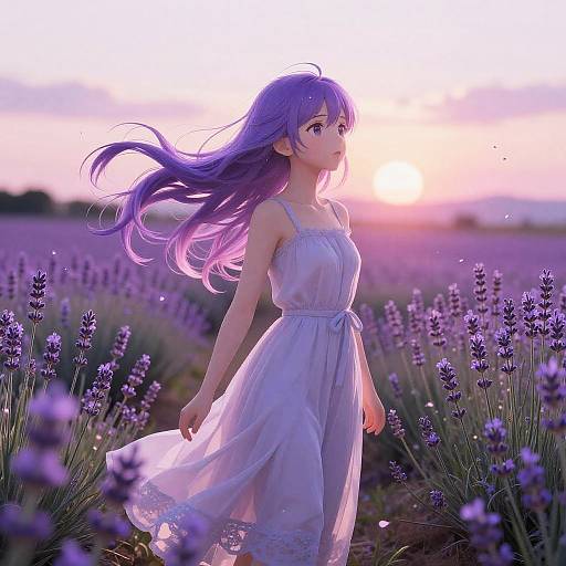Lavender Anime Girl at Sunset