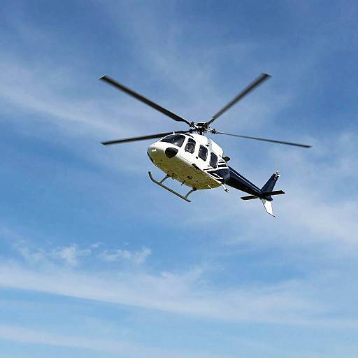 Dynamic Helicopter Ascending in Blue Sky