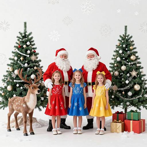 Festive Christmas Scene with Santas and Gifts