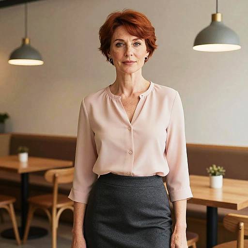 Editorial Portrait of Woman in Minimalist Café