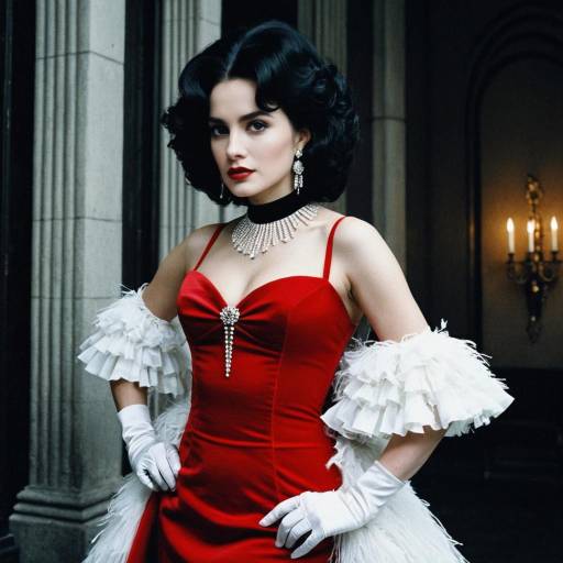 Elegant Woman in Red Vintage Dress