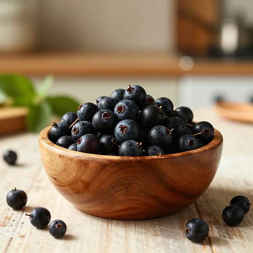 Rustic Wooden Bowl with Fresh Arandanos