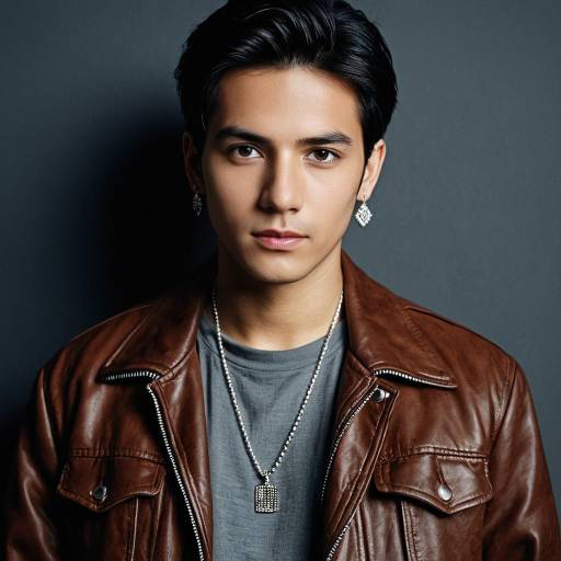 Stylish Young Man in Brown Leather Jacket