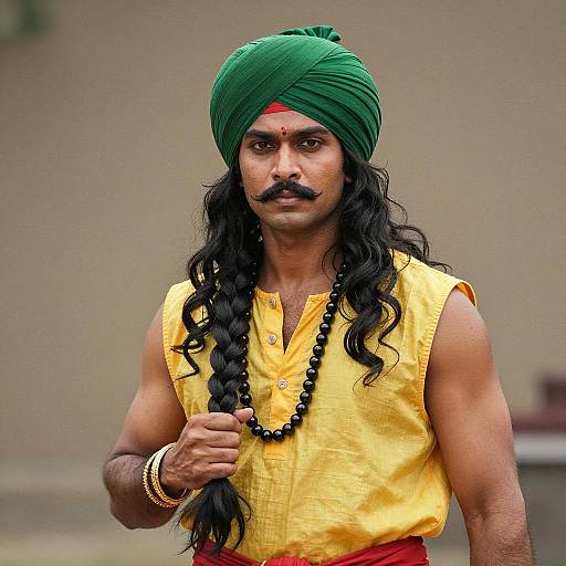 Indian Man in Traditional Attire with Green Turban