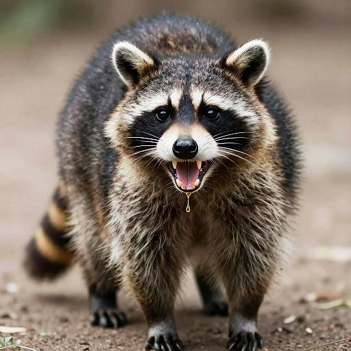 Drooling Raccoon with Open Mouth