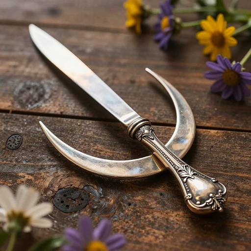 Ornate Silver Sickle at Dawn