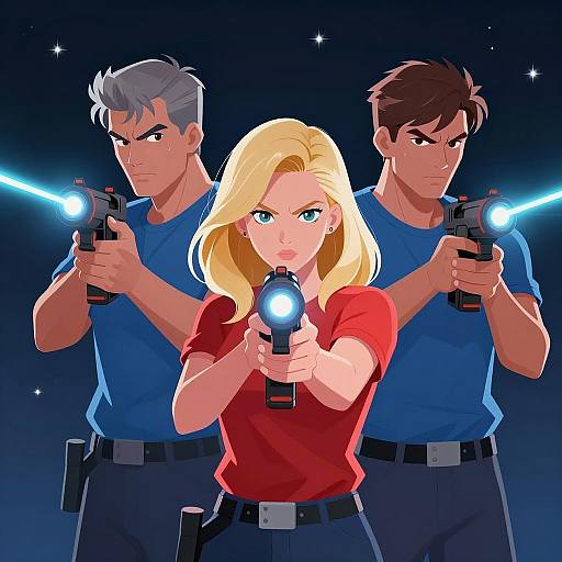 Dynamic Trio with Laser Guns Illustration