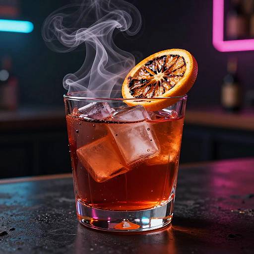 Neo-Noir Cyberpunk Smoky Negroni with Charred Orange