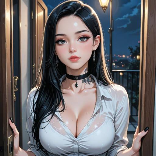 Stylish Woman with Neck Tattoo at Night